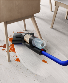 vacuum cleaning under a chair